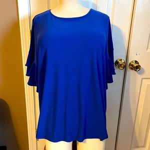 EUC- Blue Blouse w/ ruffled sleeves